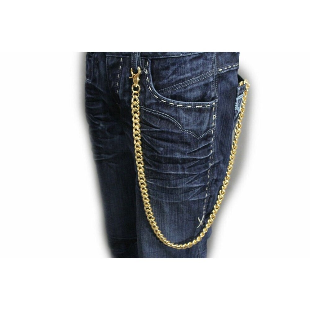 Men Gold Chunky Metal Long Thick Links Wallet Strong Chain Key Chain Biker